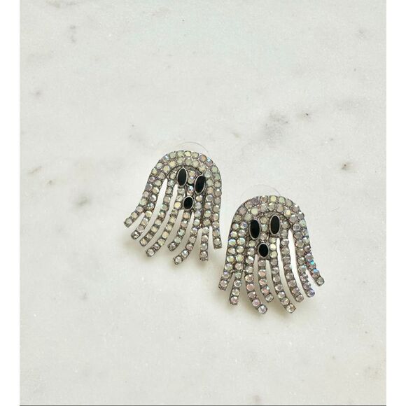 Iridescent ghost rhinestone Halloween earrings - Picture 4 of 6